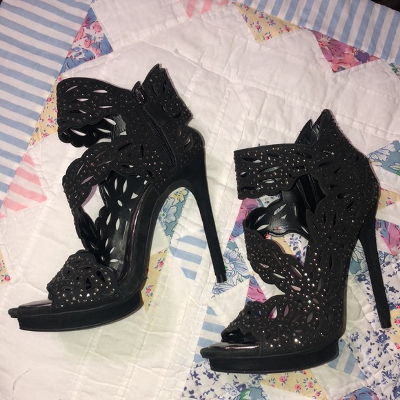 BCBGMAXAZRIA Black Rhinestone Studded Heels size 5 1/2 - Picture 6 of 10